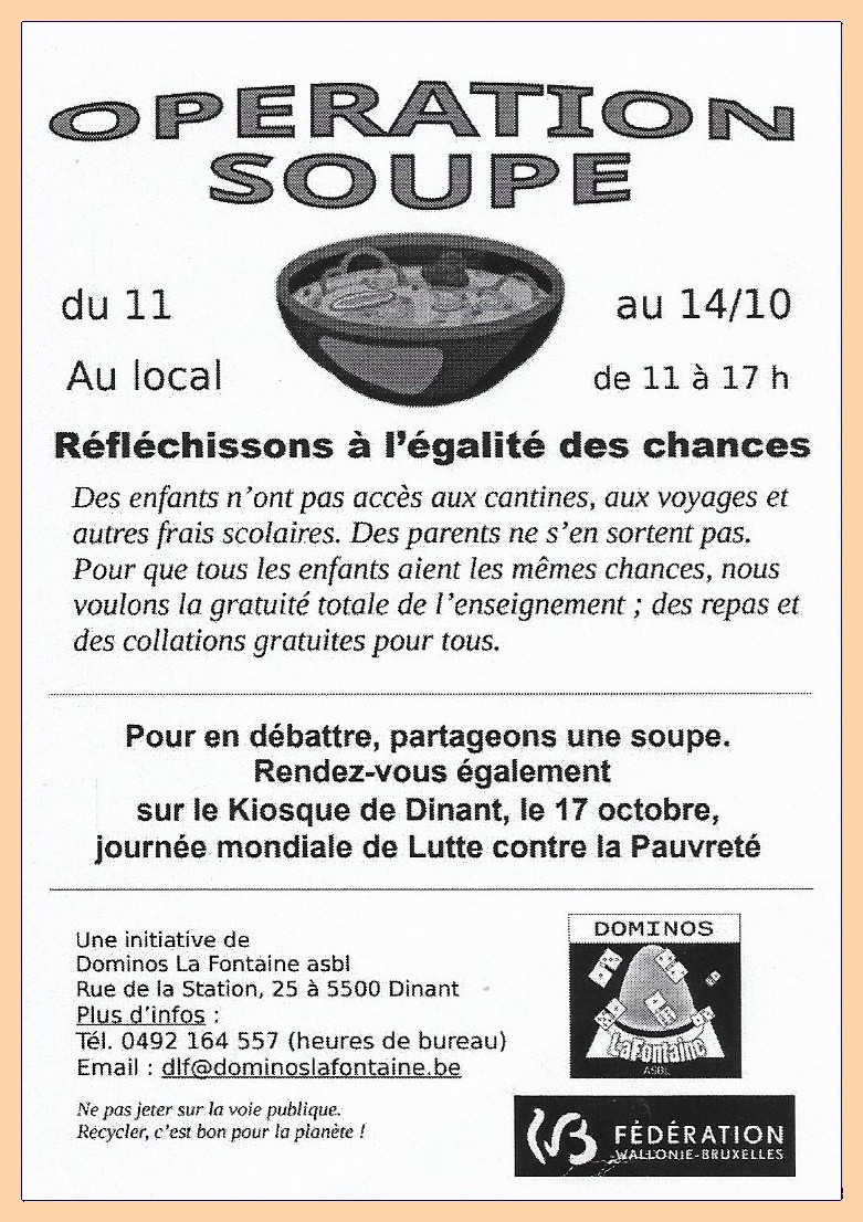 Une "Opration Soupe" pour rclamer la gratuit totale de l'enseignement, ainsi que des repas et des collations pour tous les lves.